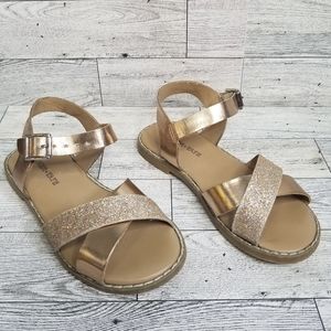 Tucker+Tate Arya Cross Strap Rose Gold 11M Glitter Faux Leather Open Toe…